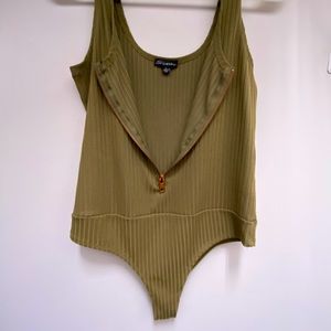 Olive green zip up bodysuit